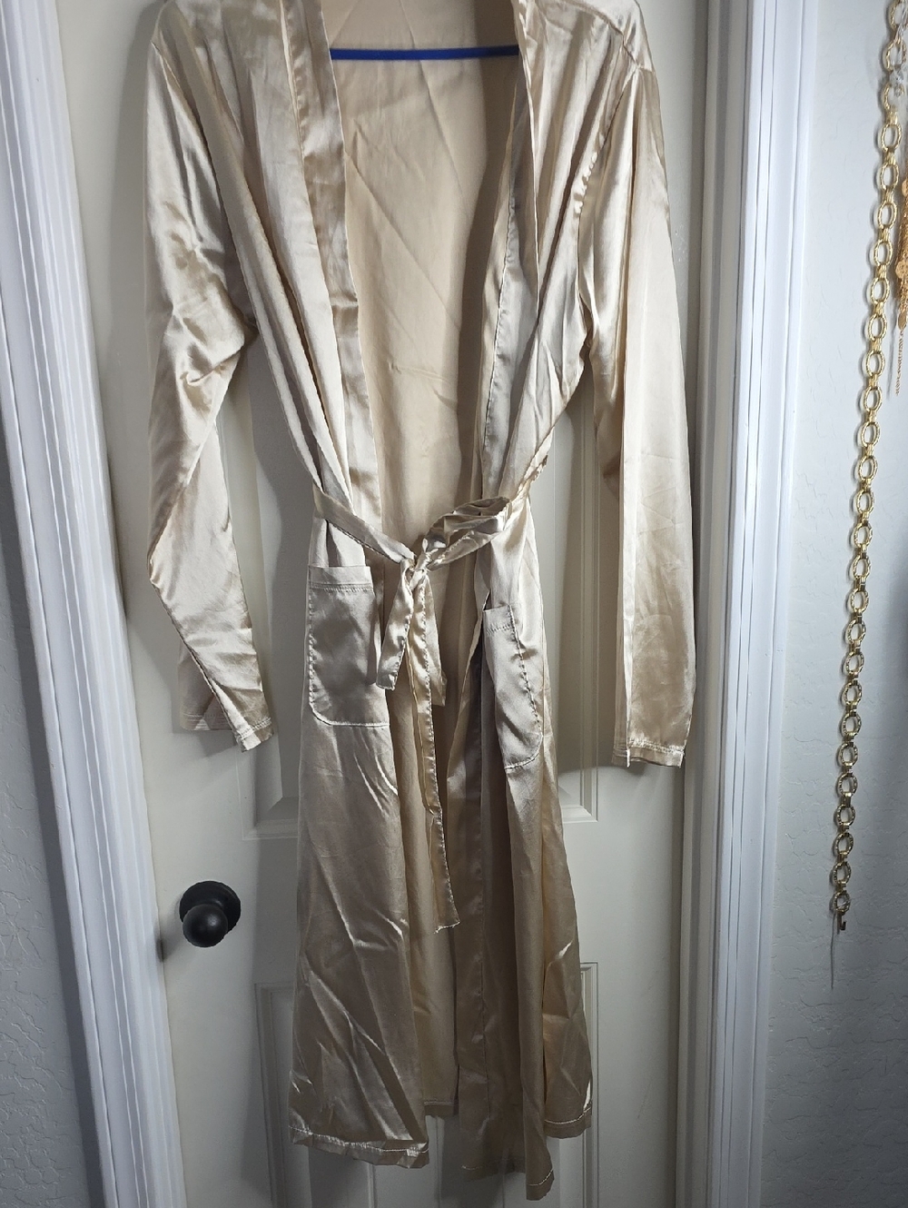 SHEIN Cream Satin Trench Robe with Self Tie